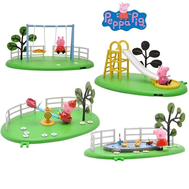 

2018 hot Genuine Peppa Pig Pond Playground Fun Peppa Playtime Set parent-child interaction toys kids birthday gift original box