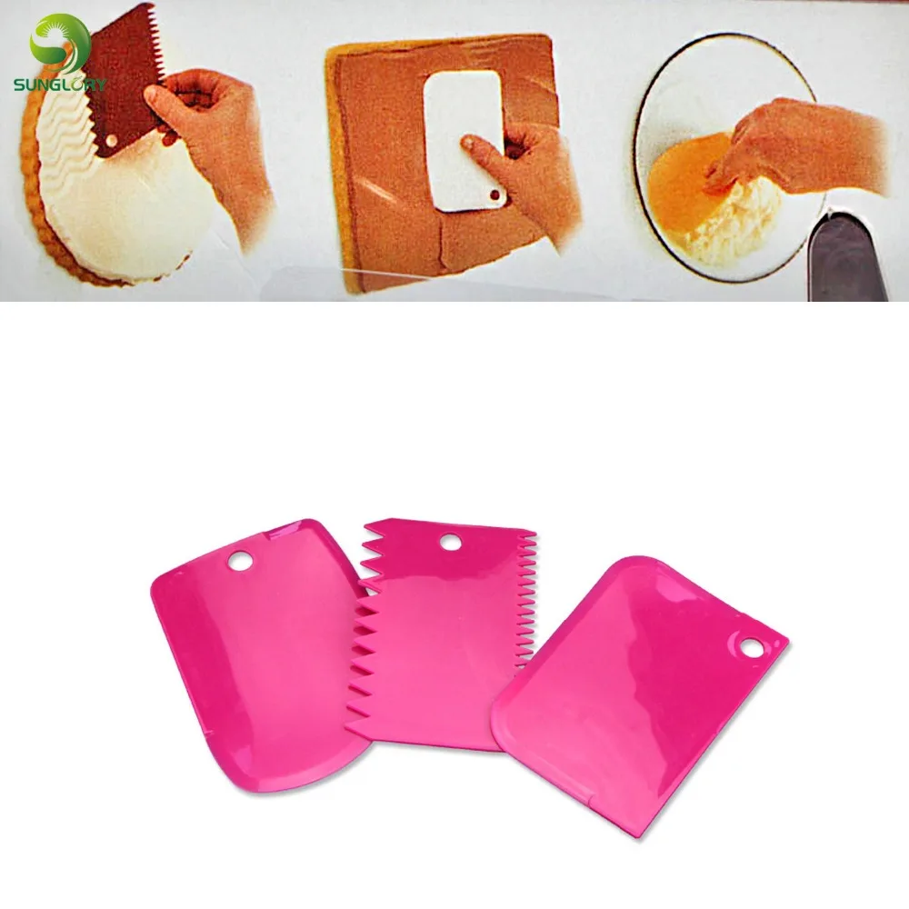  3PCS/SET Plastic Pastry Spatulas Icing Comb Set Cake Scraper Smoother Polisher Baking Tools For Cak