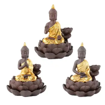 

Ceramic Buddha Handicraft Smoke Backflow Cone Censer Holder Incense Burner Buddhist Decoration Office Home Tea House