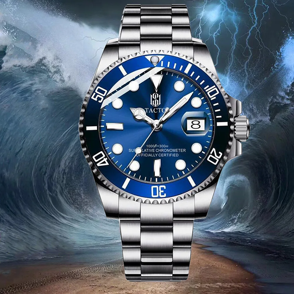 TACTO мужские полностью стальные часы Blue Ray Мужские наручные часы роль мужские часы Топ бренд Роскошные повседневные часы золотые часы