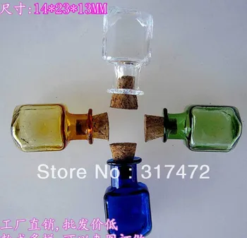 

Freeshipping!! 14*23*13mm Colorful Small Square Bottle with Cork Glass Vial Pendant Wish Bottle Miniature Bottle NEW