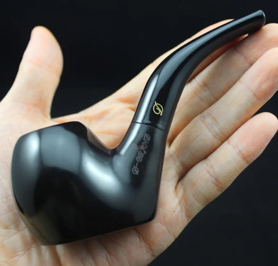 Handmade Natural Ebony Wood Smoking Pipe Set + Pouch + Holder 10pcs 9mm Filters