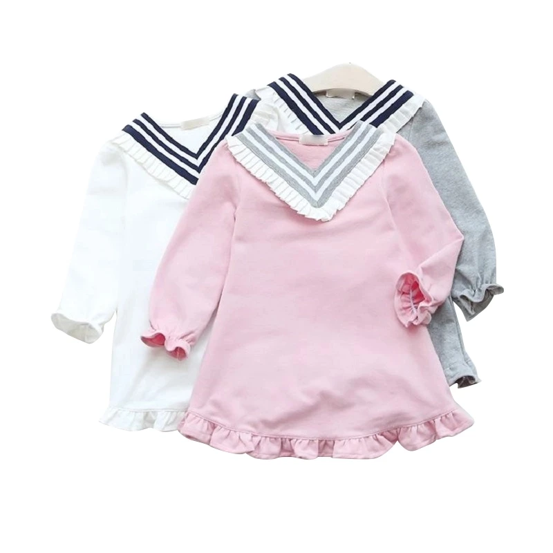 Naval Style Spring Autumn Girls Dresses Kids Petal Sleeve Clothes Baby ...