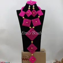 Новинка ; Цвета: фуксия, розовый африканская бижутерия, комплект из туфлей в нигерийском стиле свадебные хрустальные бусины комплект ювелирных изделий Длинные бусы AIJ287