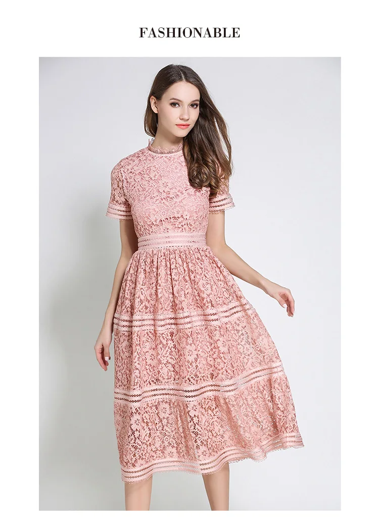 Зеленое/Розовое Кружевное выстроченное открытое летнее платье Модное Элегантное кружевное шикарное платье для подиума