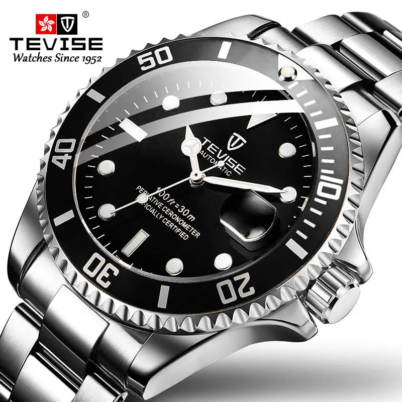

Fashion Brand TEVISE Men Stailness steel Band Automatic Mechanical Watch Fashion Men Luminous Date Business wristwatch