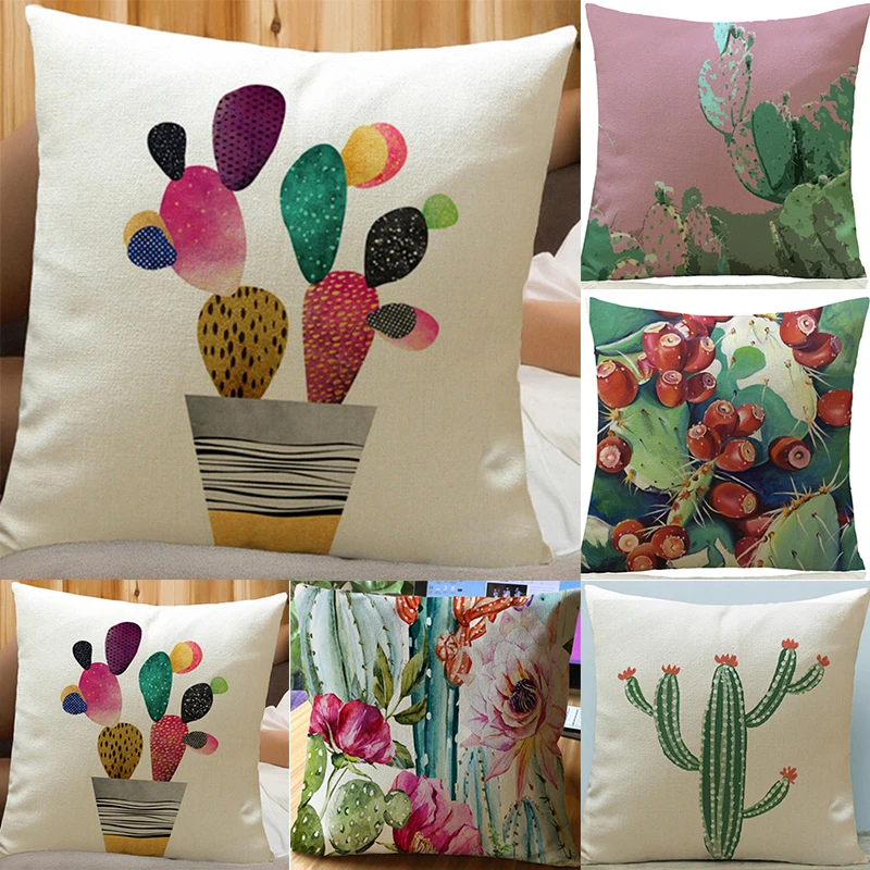 Cactus Tropical Flower Linen Pillow Case Sofa Car Throw Cushion Cover Decorative Pillows Cover for Home Decoration Pillowcase