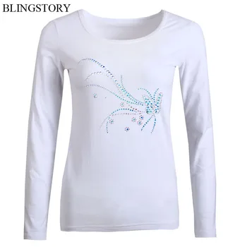 

Big Size 5XL 6XL Autumn Tops Women Diamond Butterfly Bead Cotton Tshirt Female