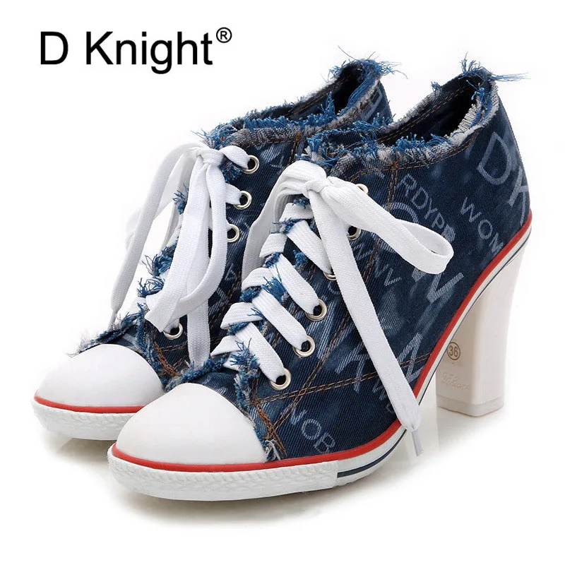 High Quality New 2018 Women's Shoes Denim High Heels Spring Summer Canvas Shoes Hot Sale Roma style Women Pumps Large Size 34-40 (15)