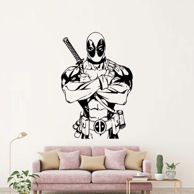 

Deadpool wall wallpaper Marvel movie poster character bedroom living room background wall decoration hollowed-out wall sticker