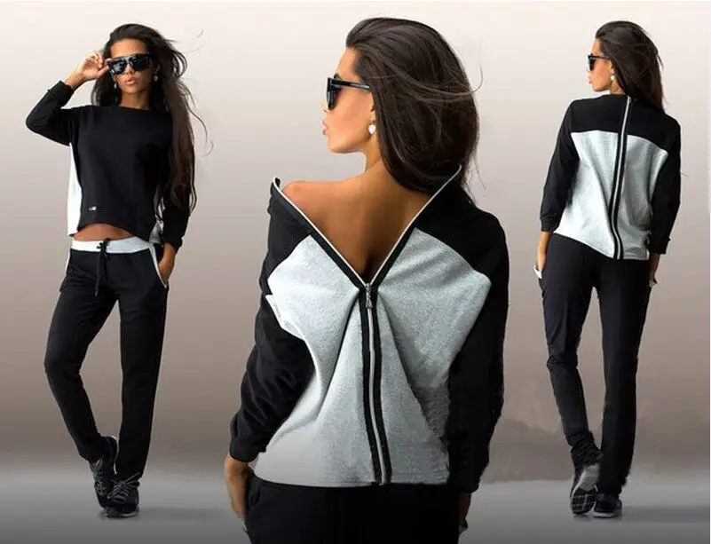 

Back Zipper Suit Set 2019 Women Tracksuit Two-piece Sport Style Outfit Jogging Sweatshirt Fitness Lounge Sportwear