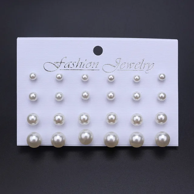 Anting-anting Wanita Korea 12 Pasang/Set Beige White Pearl Anting-anting Fesyen Mudah Perhiasan Perkahwinan Untuk Hadiah Hadiah Hari Valentine 2