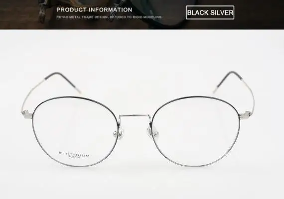 Титановая оправа для очков, прозрачные круглые прозрачные очки, оправа для мужчин и женщин, оптические очки по рецепту, зрелище, близорукость - Цвет оправы: Black Silver