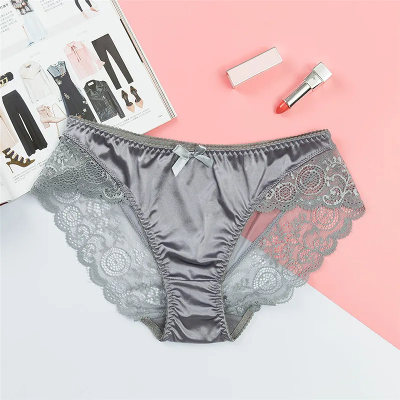 

Sexy Satin Lace Panties Women's Underwear Transparent Sheer Lace Briefs Tangas Knickers Soft Shiny Satin Panty