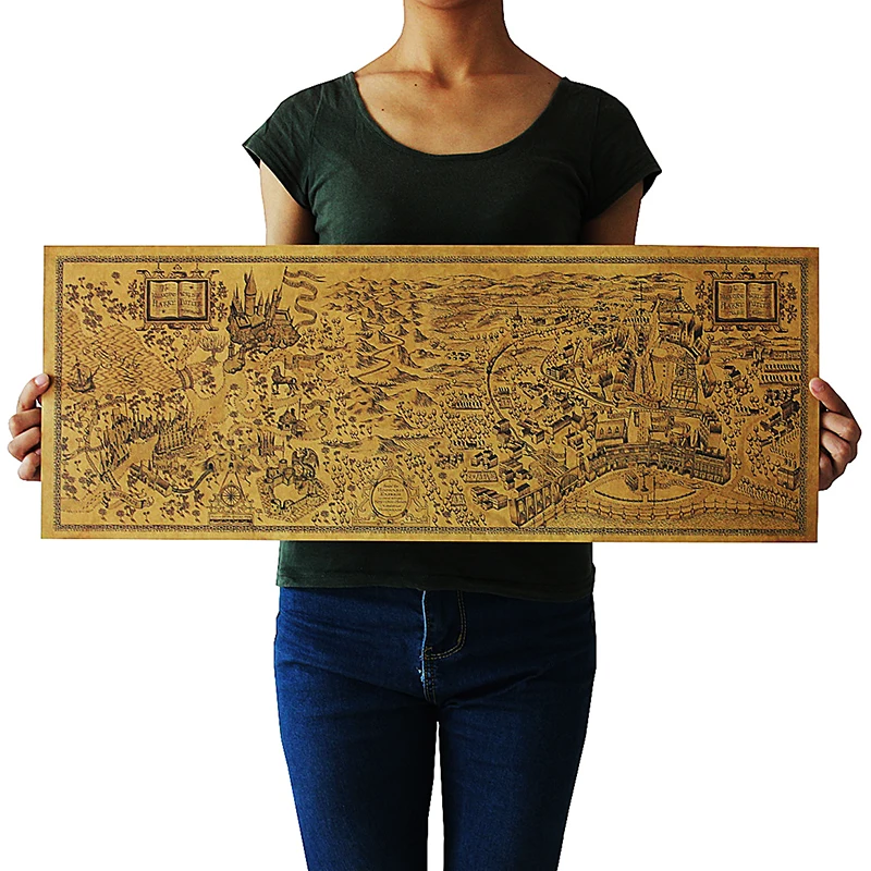 

72x26cm Harry Potter Magic World Map Famous View Kraft Paper Cafe Bar Poster Retro Poster Decorative Painting Wall Sticker