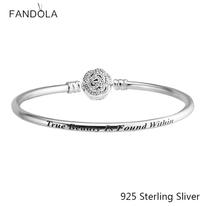 

925 Sterling Silver Cartoon Beauty and Beast Rose Clasp Bangle Fit Bracelet For Women Jewelry Pulseras Plata De Ley Braccial