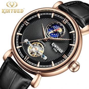 

KINYUED Men Automatic Mechanical Tourbillon Watch Fashion Luxury Brand Leather Sports Watches Black Gold Relogio Masculino 2018