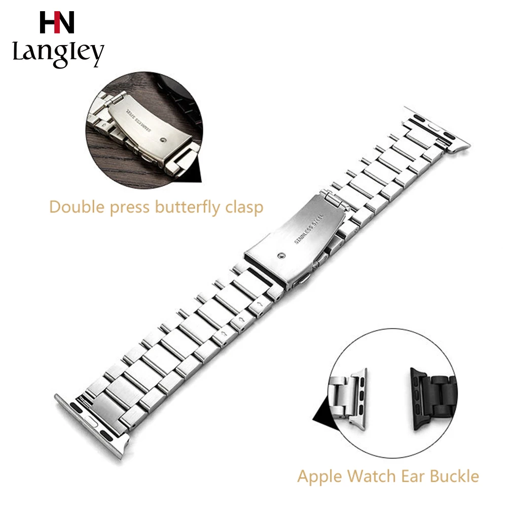 

Stainless Steel Smart Watch Band For Apple Watches 1/2/3/4 38mm 42mm Watchbands Double press butterfly clasp Fashion Straps New