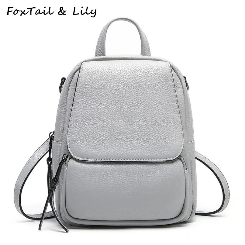 

FoxTail & Lily 100% Genuine Cow Leather Small Backpack Women Fashionable Shoulder Bag Top Quality Casual Schoolbag for Girls