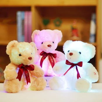 

1PCS 25CM Lovely Mini Luminous Ribbon Bow Tie Bear Plush Stuffed Toys, Children's Cartoon Teddy Bear Doll Birthday Gift