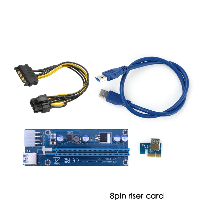 PCIe 1X 4x 8x 16x Extender Riser USB 3.0 PCIE Riser Card Express Adapter SATA molex 15pin to 6pin 8pin Power Cable for Mining
