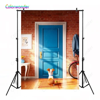 

Pet World Photography Background Pet Dog Sitting in Front of Blue Door 5x6ft Red Brick Wall Room Scenery Backdrops for Newborn
