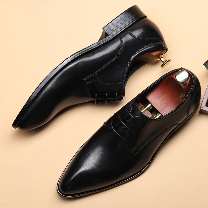 Мужские туфли из натуральной кожи Деловые модельные брендовые воловьей Черные