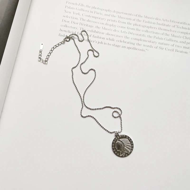 

925 sterling silver figure eagle coin necklace silver round double face photo dollar pendant necklace for women coin jewelry