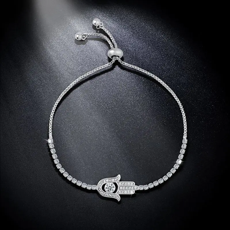 OCESRIO проложенный цирконием браслет Хамса Серебряный Шарм браслет рука Фатимы регулируемый браслет для женщин модные ювелирные изделия brt-k45