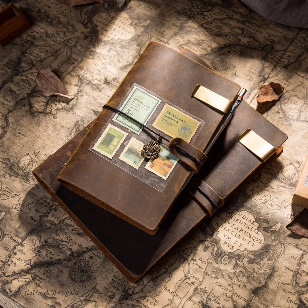 Tanie Handmade 100% Vintage Leather notes podróżny caderno Diary A6 A7 A5 notatnik planner bullet journal kalendarz do szkoły spiral