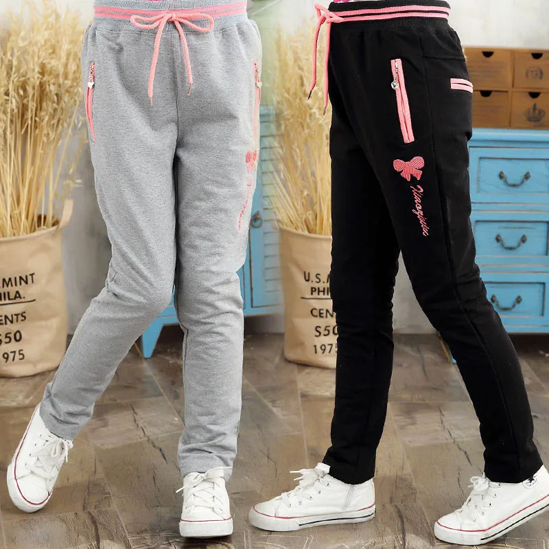 Big Girls Sports Pants Children Spring Autumn 2017 Child Embroidery Knit Trousers For Girl 8 10