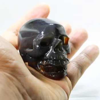 

2.61"CRYSTAL BLACK AGATE Handmade Carved Crystal Skull Crystal Realistic Crystal Healing Furnishing Articles Figurine N60
