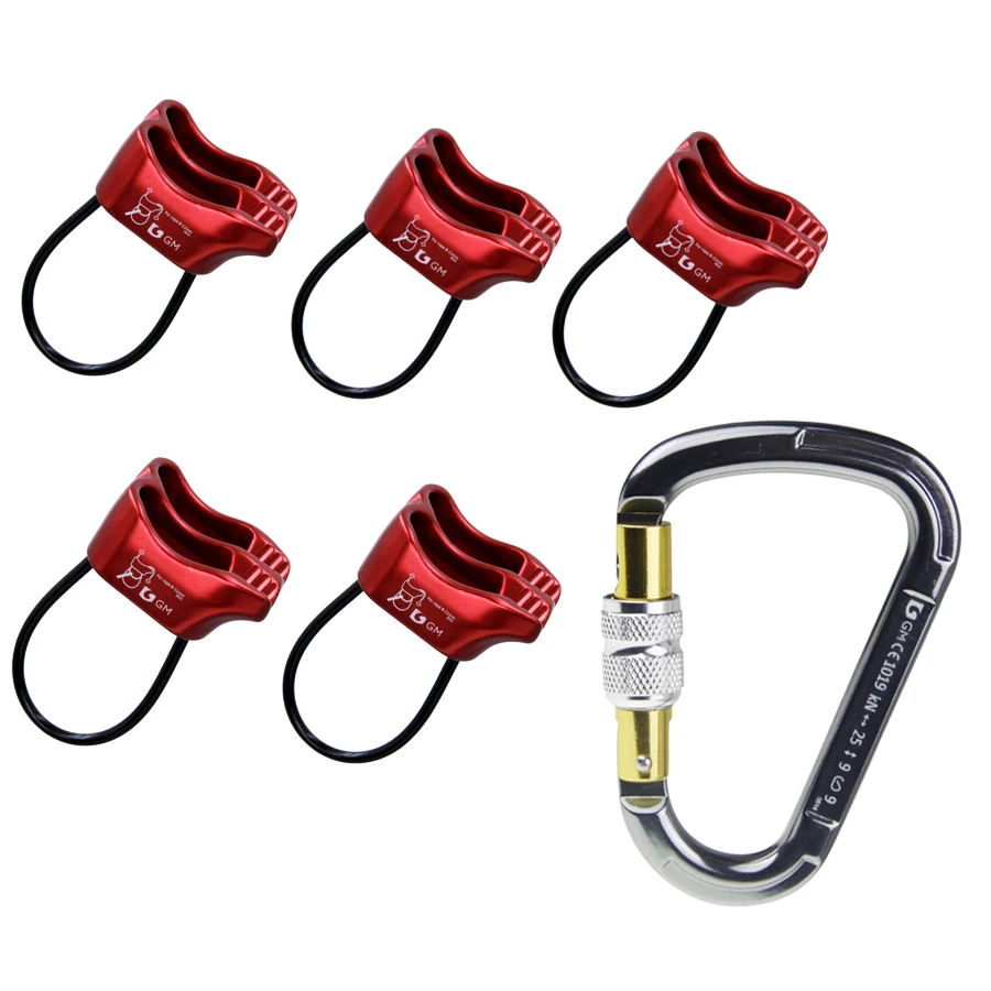 5x25KN/5600lbs Rappel Belay Device With 25KN HMS Aluminum Screw Carabiners For Arborist Climbing