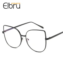 Elbru черные очки с металлической оправой кошачий глаз оправы прозрачные линзы женские Брендовые очки для близорукости оптическая оправа для очков oculos