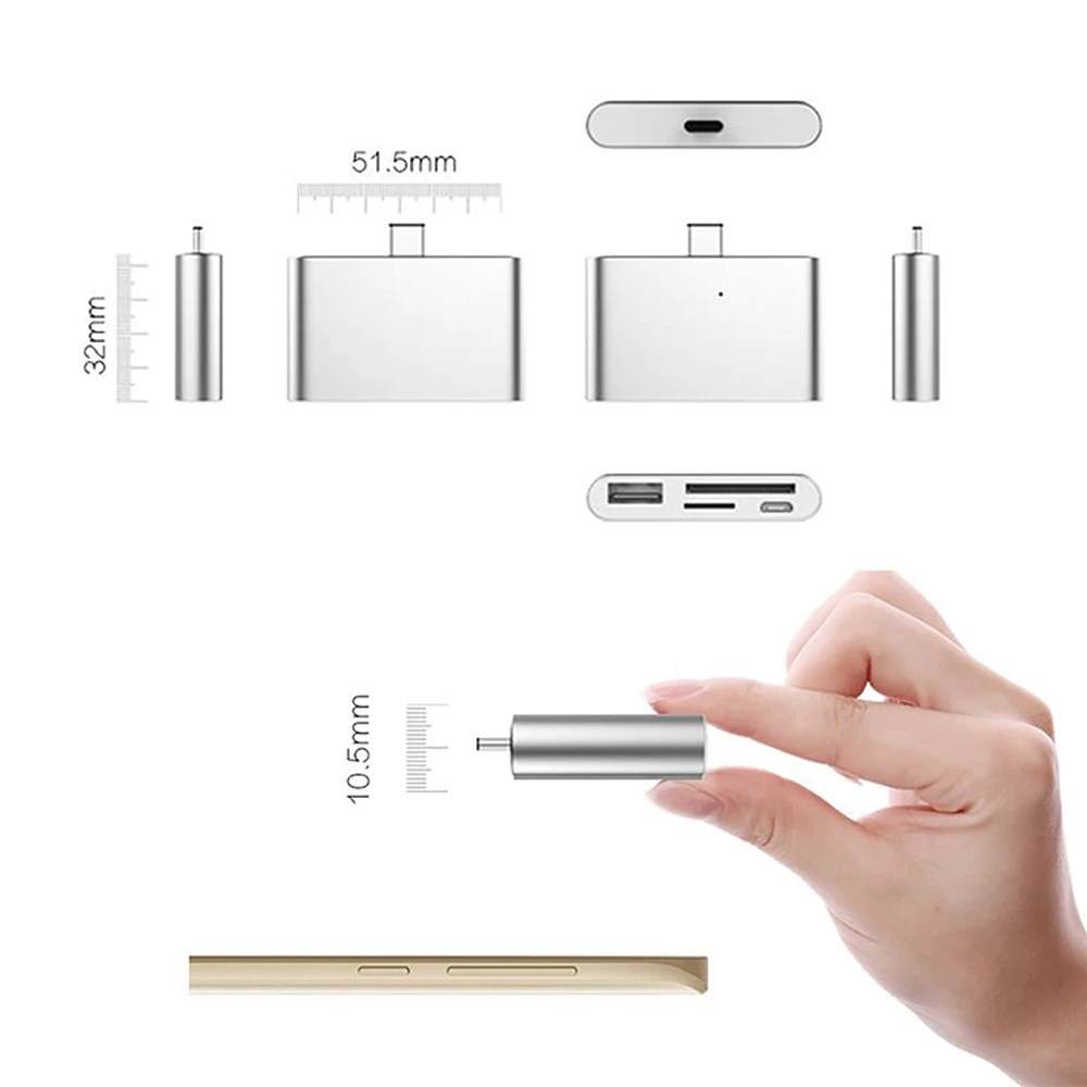 USB to Type-C Adapter with SD TF Card Reader, Mini Aluminum USB-C Hub OTG Reader 4 in 1 for Laptop Tablet Smartphone USB to Type-C Adapter with SD TF Card Reader, Mini Aluminum USB-C Hub OTG Reader 4 in 1 for Laptop Tablet Smartphone