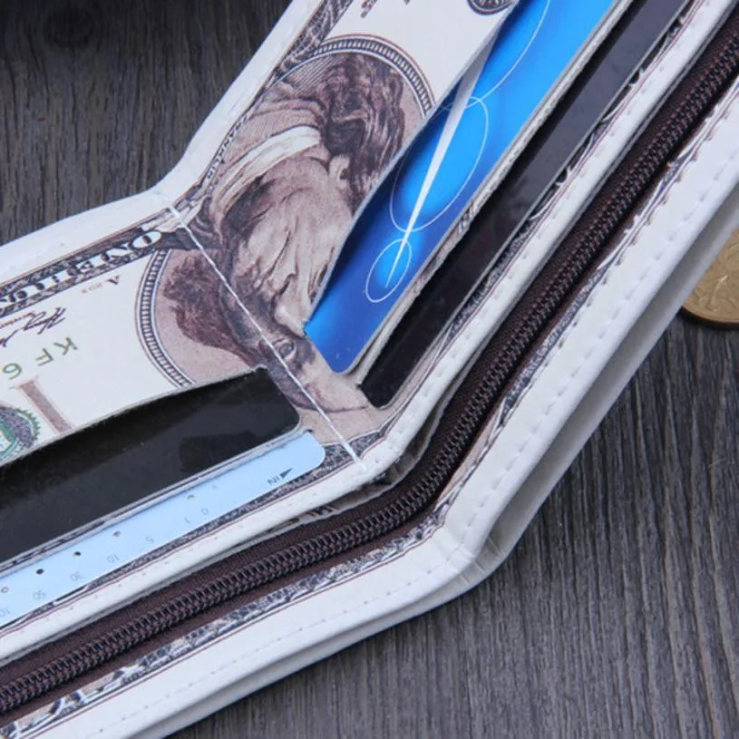 Доллар США Билл бумажник коричневый кожаный бумажник двойного сложения кредитной карты Фото Новый и высокого качества кошелек женщины