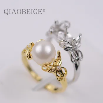 

QIAOBEIGE New Arrival Flawless Rings Jewelry Simple Crystal Bow Ring Beautiful Butterfly Shape Jewelries Pearl bead Accessories