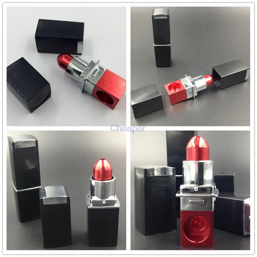 HOT1pc red purple lipstick portable smoking pipes metal tobacco weed