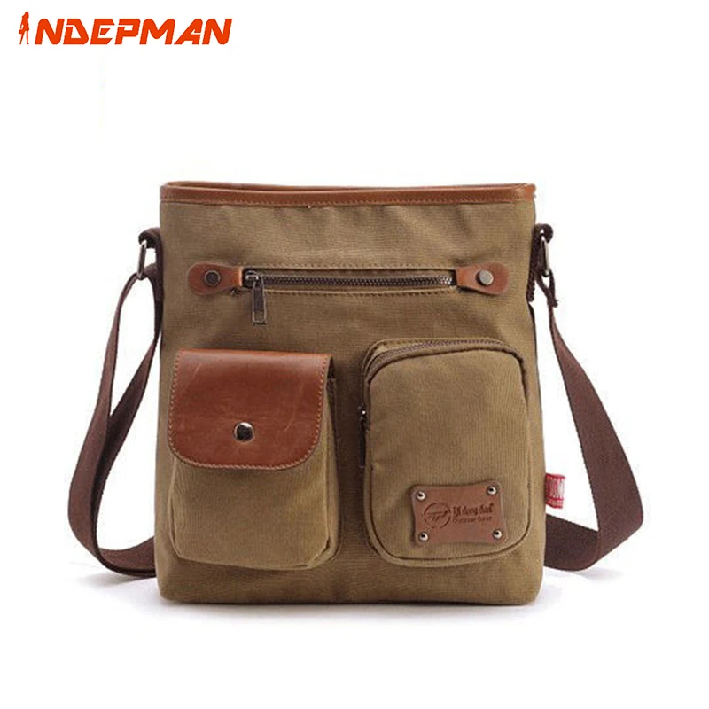 Solid Zipper Small Canvas Flap Vintage Messenger Bag for Teenage Boys