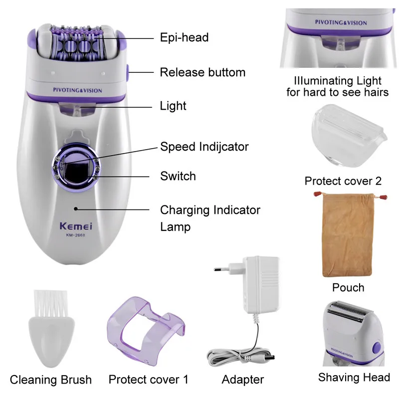 Новинка, 2 в 1, женское бритье, шерстяное устройство, нож, электрическая перезаряжаемая бритва, эпилятор, бритвенный KM-2668, водонепроницаемый, с двойной головкой, для волос