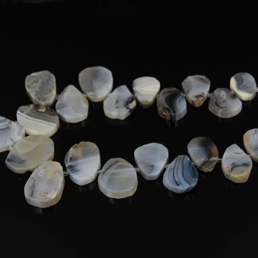 Striped Natural Landscape Brews Achate Slab Pear Beads,Top Drilled Graduated Raw Stones Teardrop Shape Beads Necklace,20pcs/str