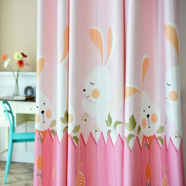 Cute Pink/Green Rabbit Fabric Cartoon Curtain Bedroom Baby Princess