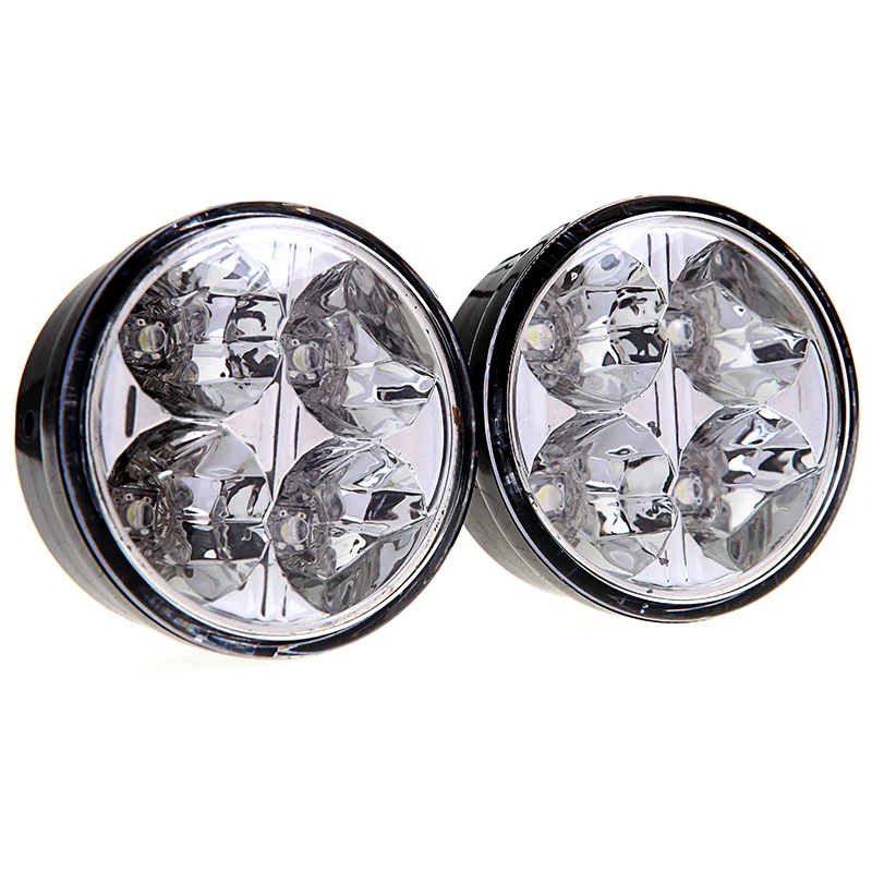 Round LED Running Light 4 LED White Car Headlight Universal Car Light