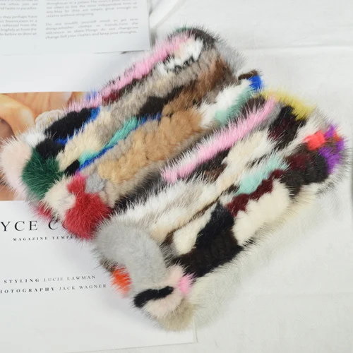 Зимние женские перчатки из натурального меха норки, ручная работа, настоящие вязаные меховые без пальцев, перчатки для женщин, Прочные эластичные варежки из натурального меха норки - Цвет: colorful