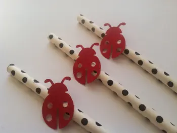 

Red LADYBUG Paper Straws Wedding bridal baby birthday shower Bachelorette Decoration Drinks tea party straw