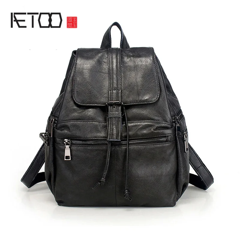 

BJYL New ladies Baotou cowhide shoulder bag casual leather Korean version of the bag leather Backpack