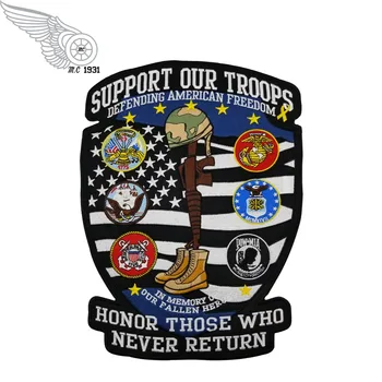 

SUPPORT OUR TROOPS Embroidery patch Iron on backing Eco-friendly Motorcycle patches for clothing