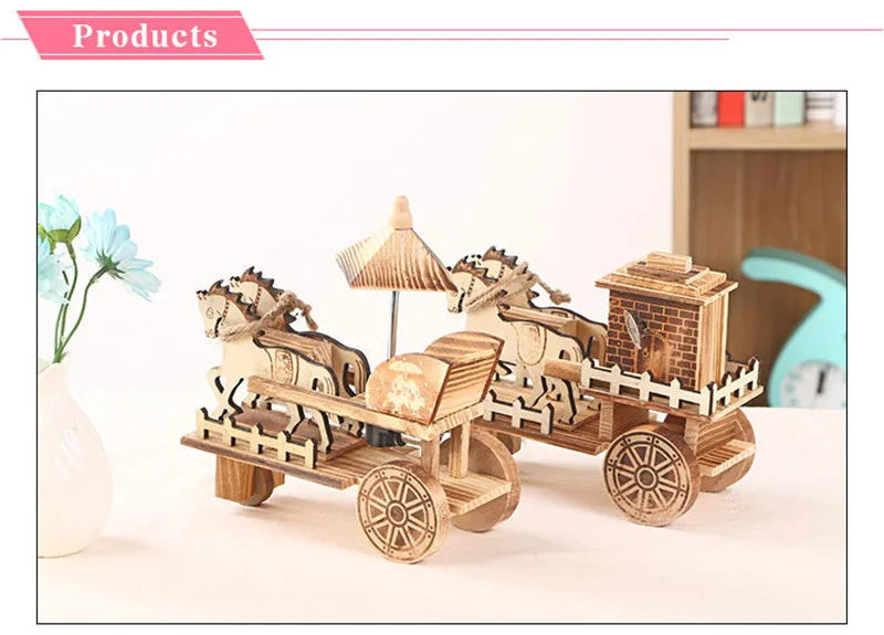 Wooden Carriage Handicrafts Figurines Home Decoration Antique Music Box Desktop Decor Wood  Music Boxes Figurines