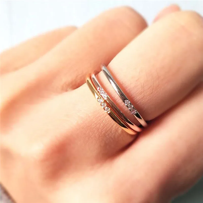 JUNXIN женское тонкое кольцо с камнем, 925 серебро, розовое золото, изысканные свадебные кольца для женщин, кольцо средней длины с белым кристаллом
