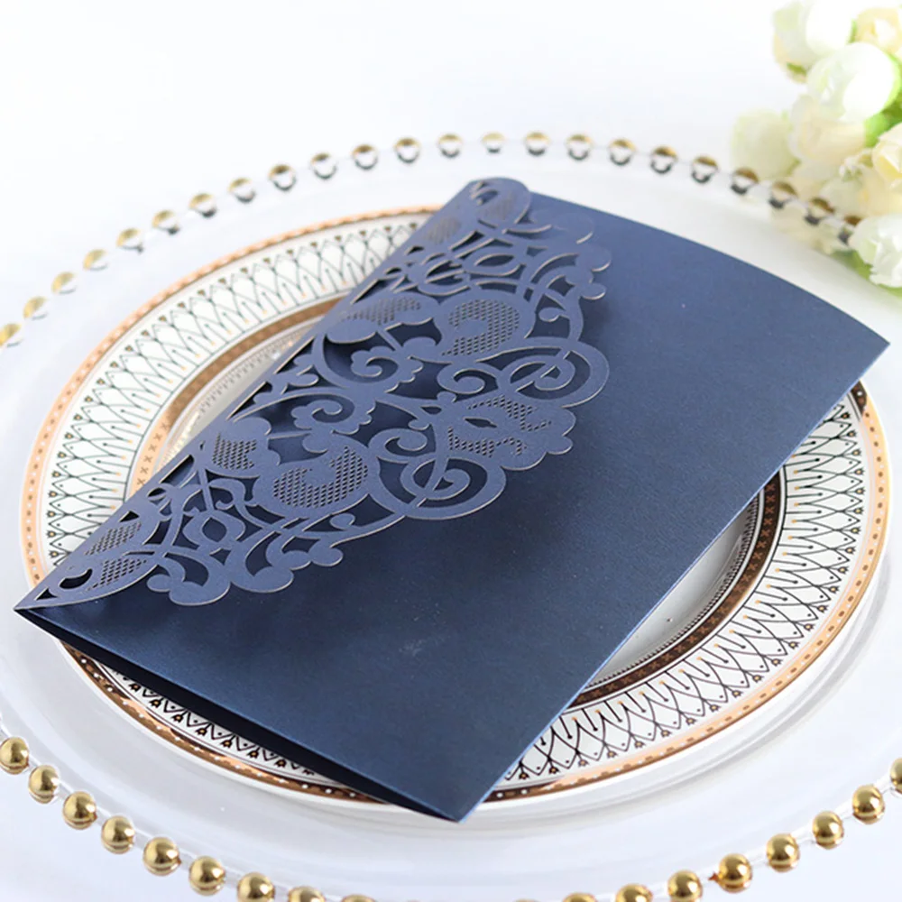  New 10Pcs Creaative Laser Cut Wedding Invitations Cards With Ribbons For Engagement Birthday Shower - 32976569317